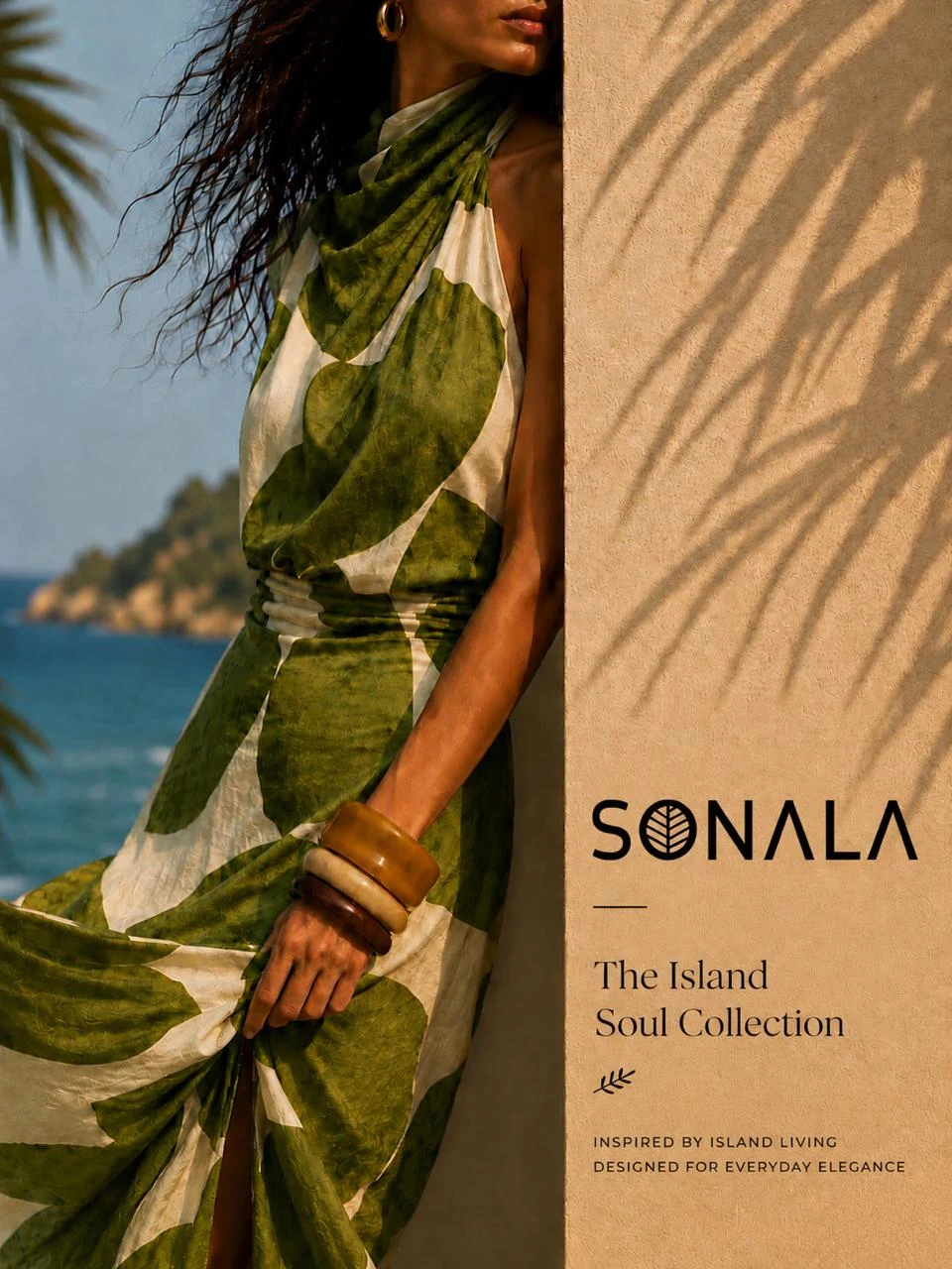 Linen caught in coastal wind over warm sand — the Everyday Island Collection.